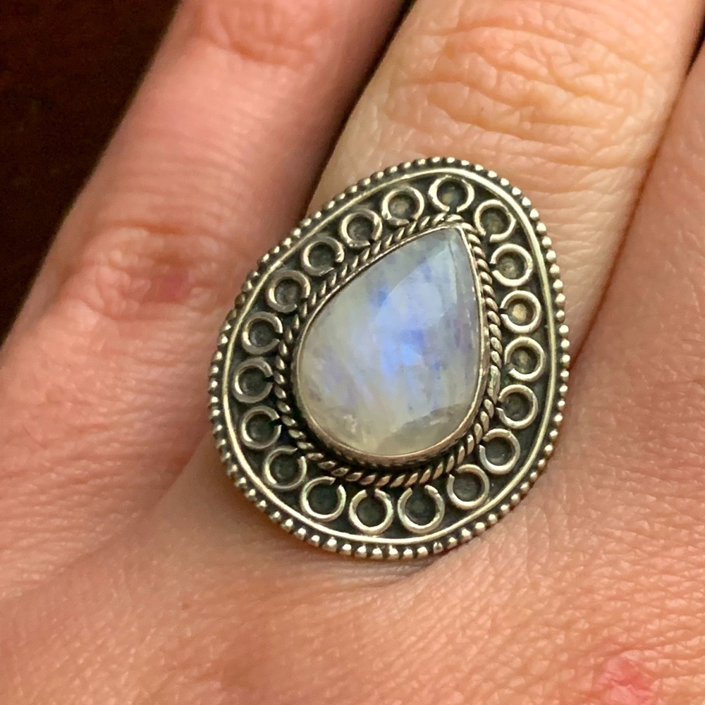 Sterling silver Moon Stone pear shaped ring